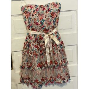 Strapless Multi Color Short Dress w/ Ruffle Skirt
